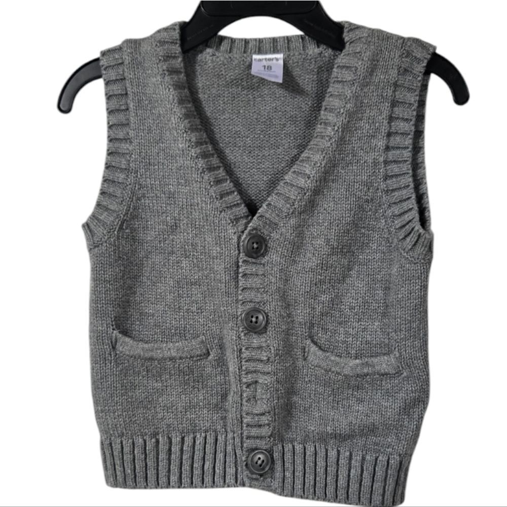 Carter's Baby Sweater Vest Gray Sleeveless Button Down Grandpa Preppy Cardigan